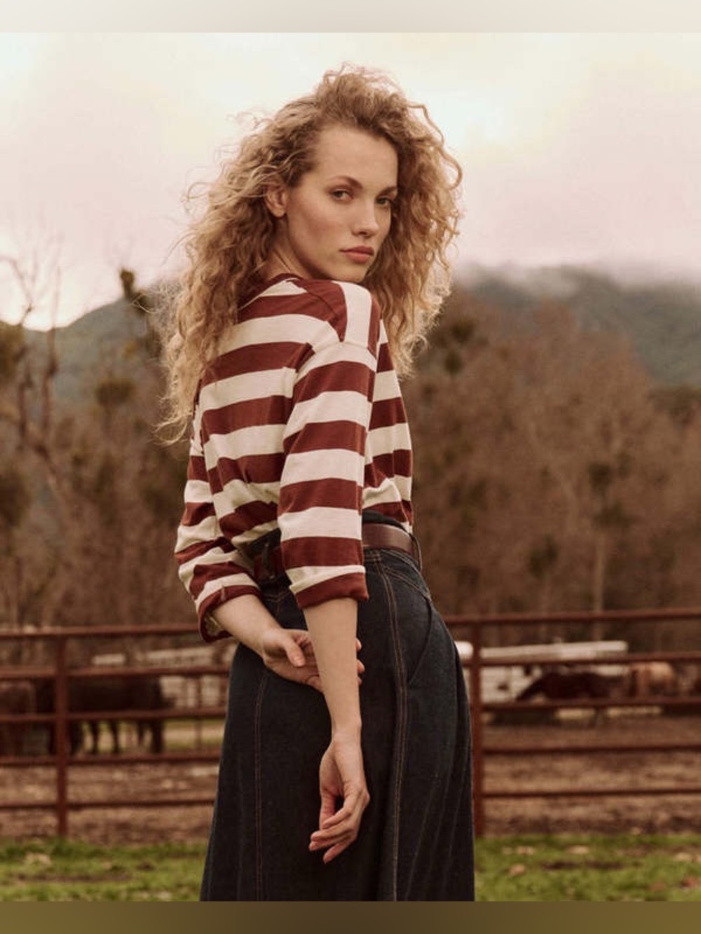 THE GREAT the shrunken Henley - cognac stripe - Picture 2 of 6